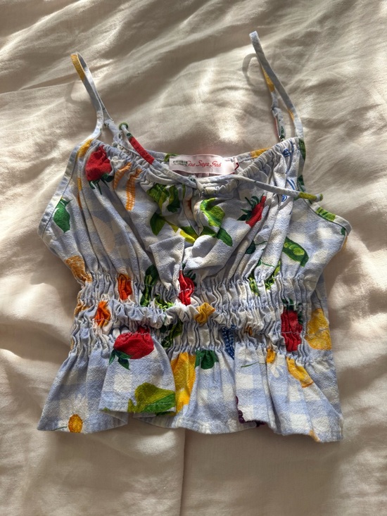 Lisa Says Gah Tops - Lisa Says Gah Light Blue Floral & Fruit Smocked Cami